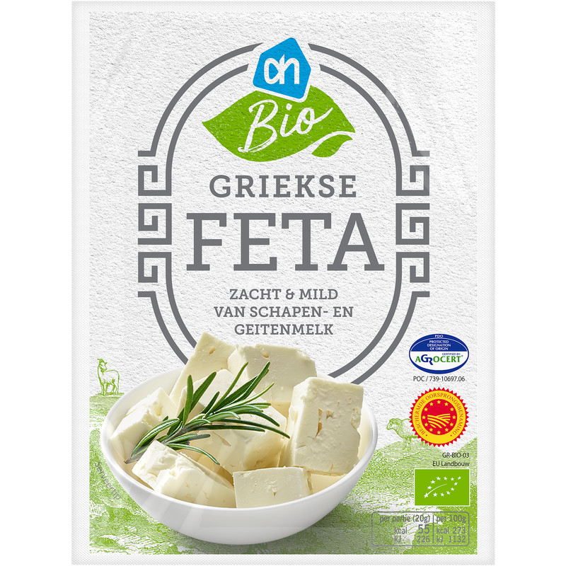 AH Biologisch Griekse feta bevat 0.5g koolhydraten