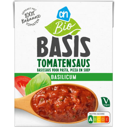 AH Biologisch Tomatensaus basis basilicum bevat 5.9g koolhydraten