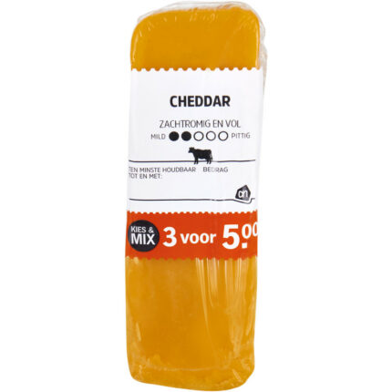 AH Cheddar 48+ bevat 0.1g koolhydraten