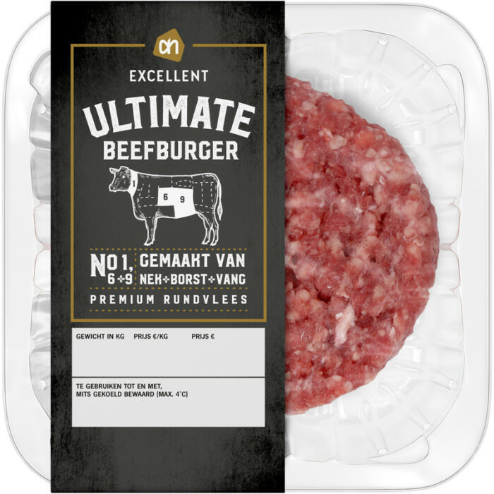 AH Excellent Ultimate beefburger bevat 1.4g koolhydraten