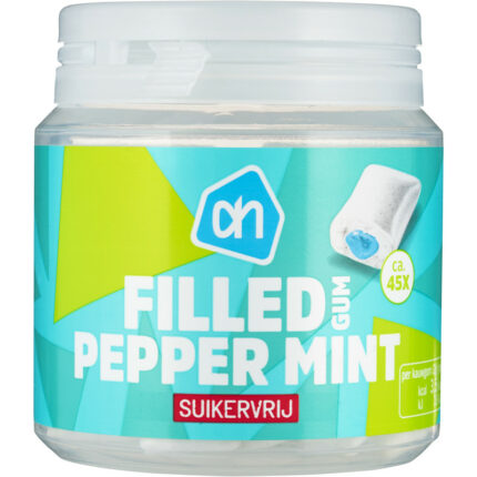 AH Filled peppermint kauwgom suikervrij bevat 0g koolhydraten