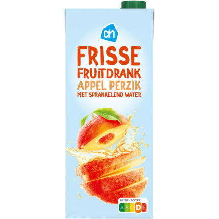 AH Frisse fruitdrank appel perzik bevat 4.9g koolhydraten