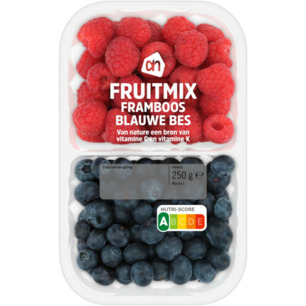 AH Fruitmix framboos blauwe bes bevat 7.8g koolhydraten