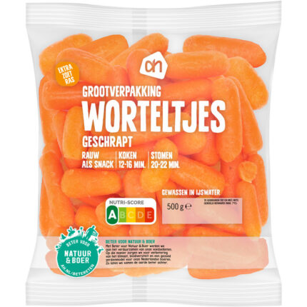 AH Geschrapte worteltjes grootverpakking bevat 5.5g koolhydraten