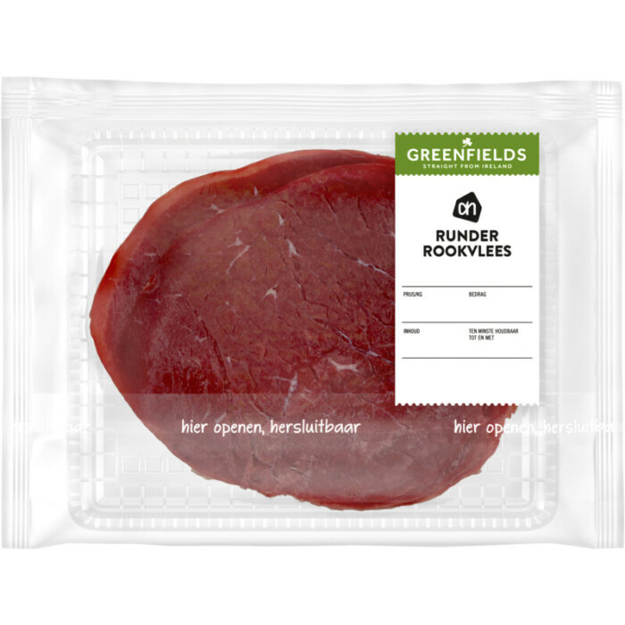 AH Greenfields Runderrookvlees bevat 0.8g koolhydraten