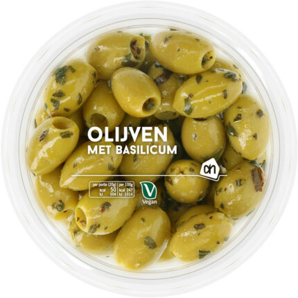 AH Groene olijven met basilicum bevat 0.9g koolhydraten