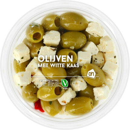 AH Groene olijven met witte kaas bevat 0.8g koolhydraten