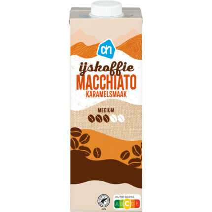 AH IJskoffie macchiato karamelsmaak bevat 8g koolhydraten