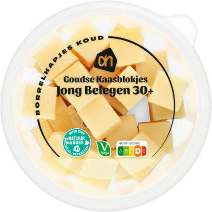 AH Kaasblokjes jong belegen 30+ bevat 0g koolhydraten