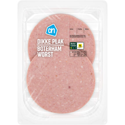 AH Plak boterhamworst bevat 7g koolhydraten