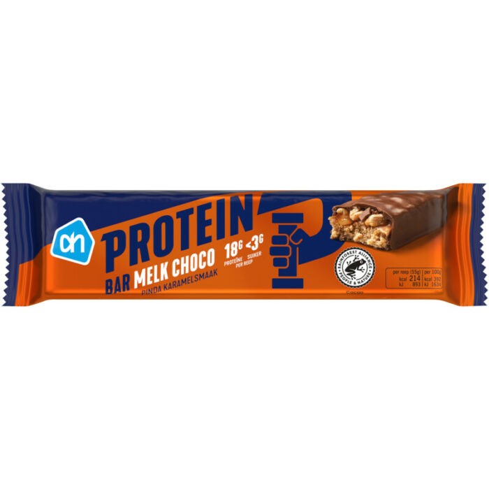 AH Protein bar melk choco pinda karamel bevat 5g koolhydraten