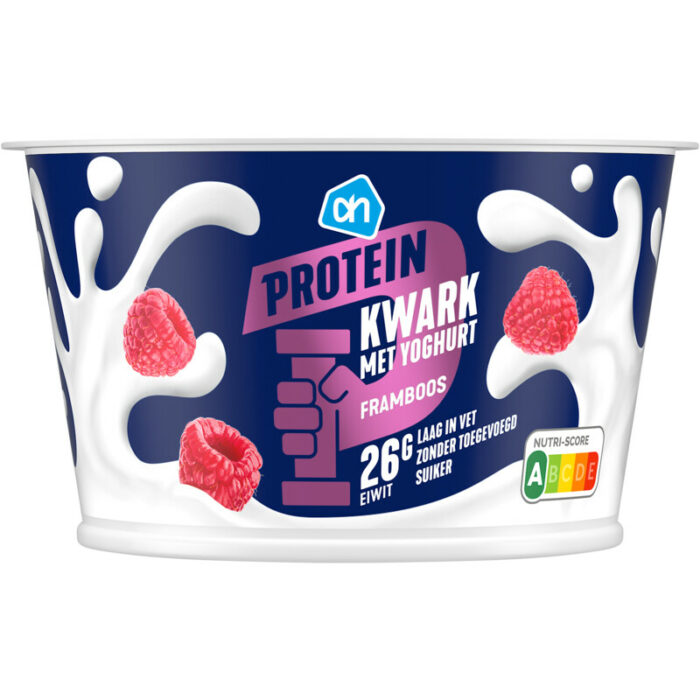 AH Protein kwark met yoghurt framboos bevat 3.4g koolhydraten