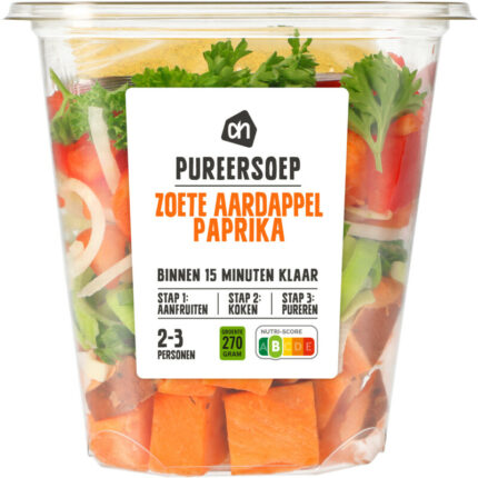 AH Pureersoep zoete aardappel paprika bevat 6.6g koolhydraten