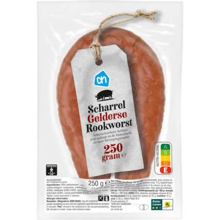 AH Scharrel Gelderse rookworst bevat 0.5g koolhydraten