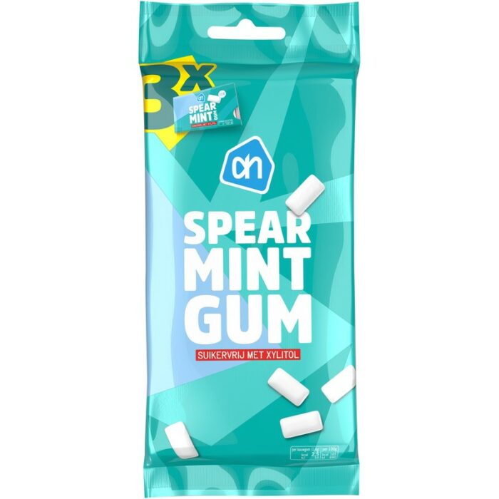 AH Spearmint gum suikervrij 3-pack bevat 0g koolhydraten