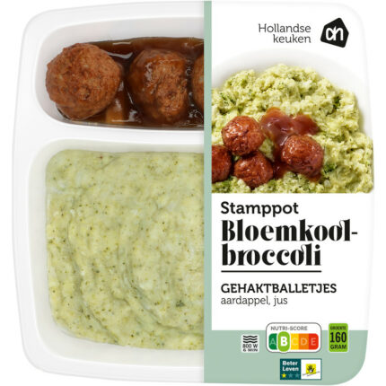 AH Stamppot bloemkool-broccoli gehaktbal bevat 10g koolhydraten