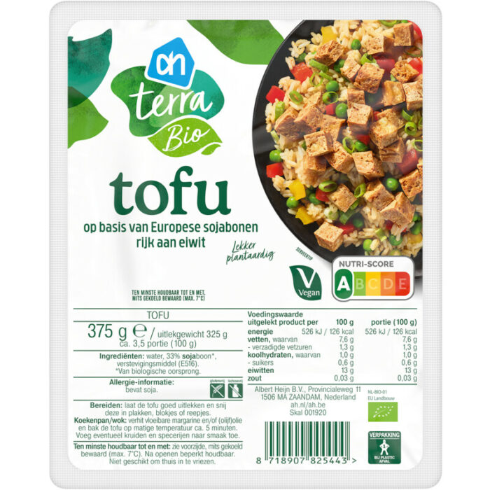 AH Terra Biologische tofu naturel bevat 1g koolhydraten