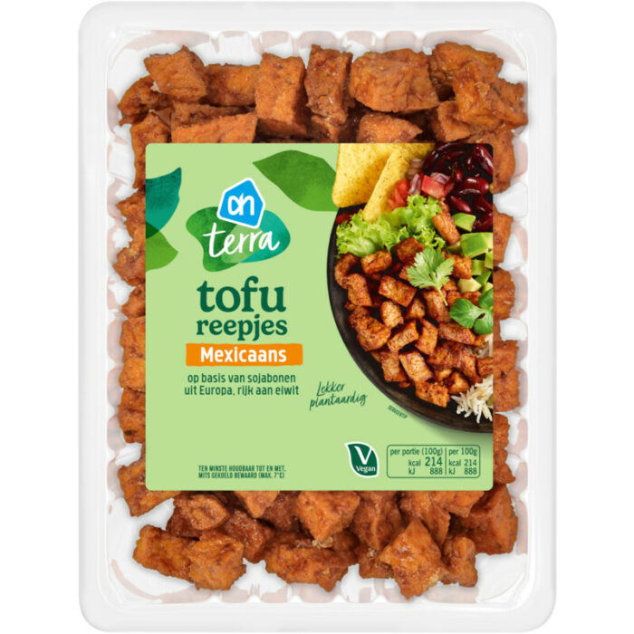 AH Terra Tofu reepjes Mexicaans bevat 2.4g koolhydraten