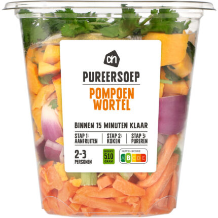 AH Verse pureersoep pompoen-wortel bevat 2.3g koolhydraten