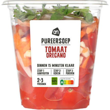 AH Verse pureersoep tomaat-oregano bevat 3.4g koolhydraten
