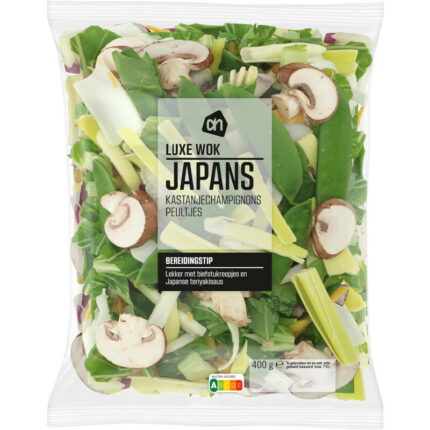AH Wokgroente Japans champignons peultjes bevat 4.3g koolhydraten