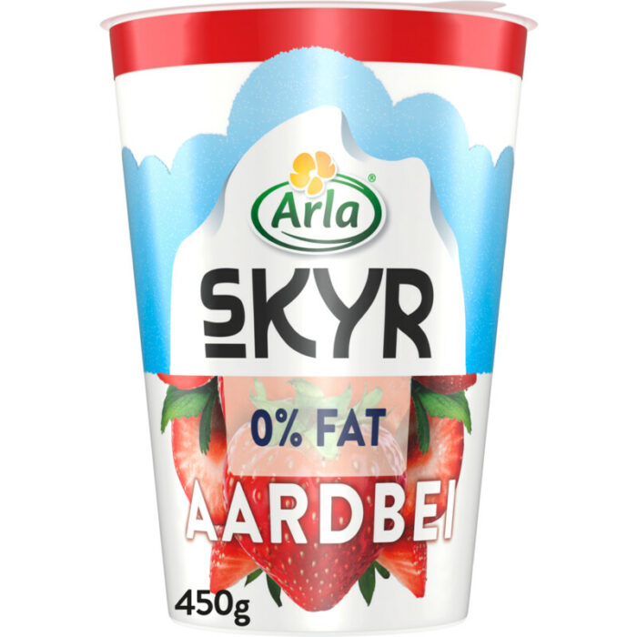 Arla Skyr aardbei yoghurt 0% fat bevat 7.4g koolhydraten