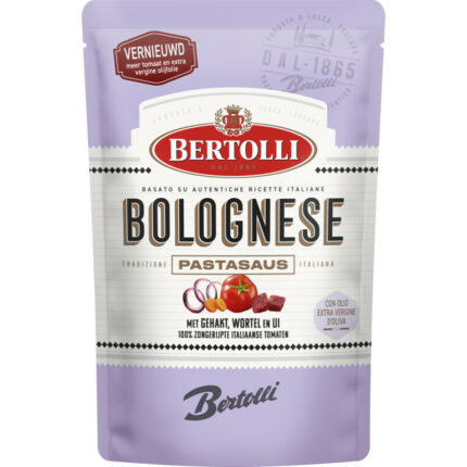 Bertolli Pastasaus in zak bolognese bevat 8.6g koolhydraten