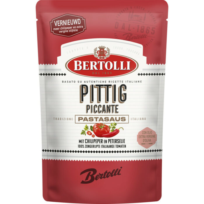 Bertolli Pastasaus in zak pittig bevat 8.2g koolhydraten