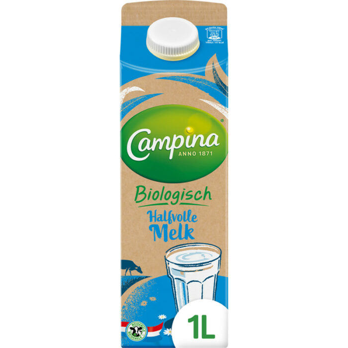 Campina Biologisch halfvolle melk bevat 4.7g koolhydraten