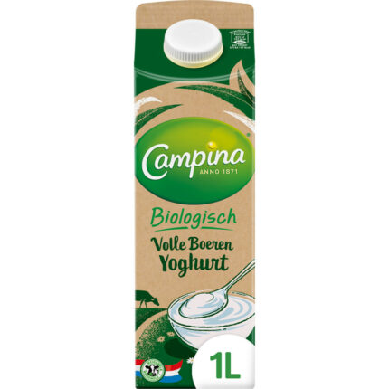 Campina Biologisch volle boeren yoghurt bevat 5g koolhydraten