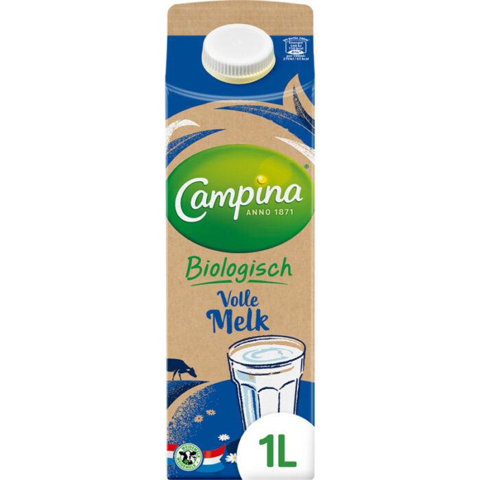 Campina Biologisch volle melk bevat 4.6g koolhydraten
