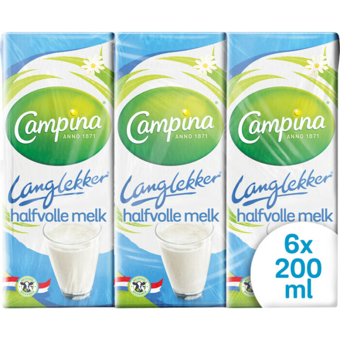 Campina Langlekker halfvolle melk 6-pack bevat 4.8g koolhydraten