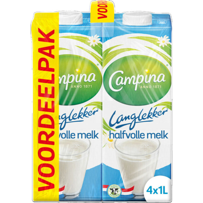 Campina Langlekker halfvolle melk voordeel 4pack bevat 4.8g koolhydraten
