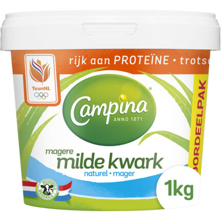 Campina Magere milde kwark naturel bevat 2.8g koolhydraten