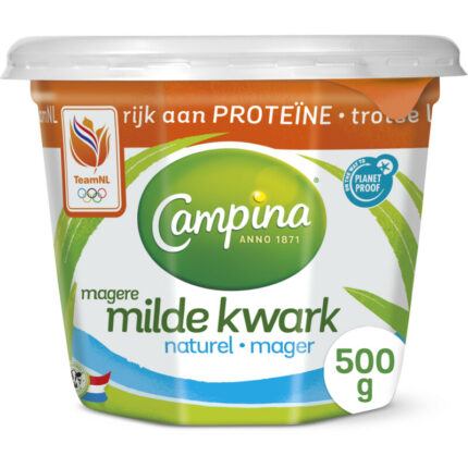 Campina Magere milde kwark naturel bevat 2.8g koolhydraten