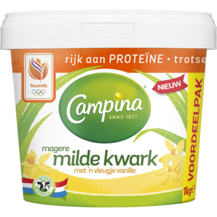 Campina Magere milde kwark vanille bevat 7.3g koolhydraten
