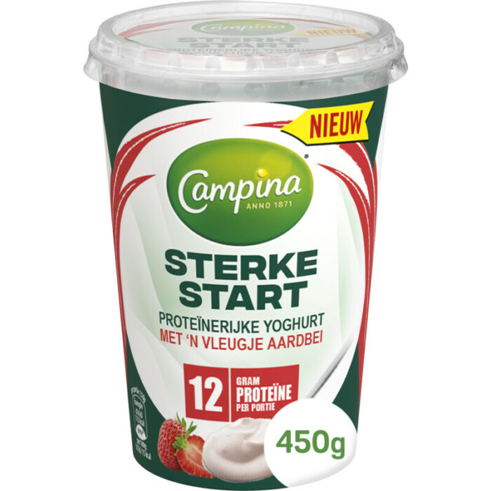 Campina Sterke start yoghurt aardbei bevat 6.1g koolhydraten