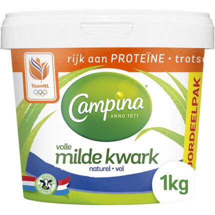 Campina Volle kwark naturel bevat 2.7g koolhydraten