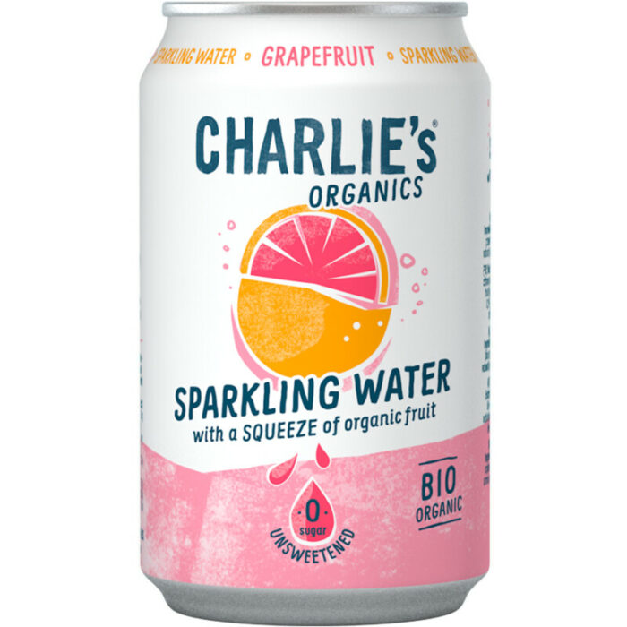 Charlie's Organics sparkling grapefruit bevat 0g koolhydraten