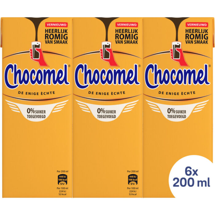 Chocomel 0% Suiker toegevoegd 6-pack bevat 4.8g koolhydraten