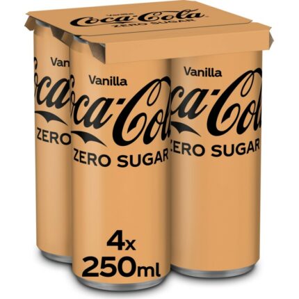 Coca-Cola Zero sugar vanilla 4-pack bevat 0g koolhydraten