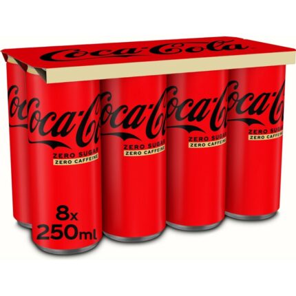 Coca-Cola Zero sugar zero caffeïne 8-pack bevat 0g koolhydraten