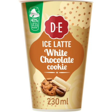 Douwe Egberts Ice latte white chocolate cookie bevat 8.5g koolhydraten