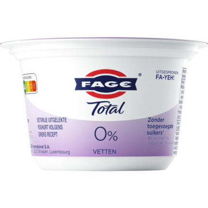 Fage Total Griekse yoghurt 0% bevat 3g koolhydraten