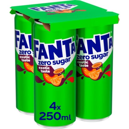 Fanta Exotic zero sugar 4-pack bevat 0.5g koolhydraten