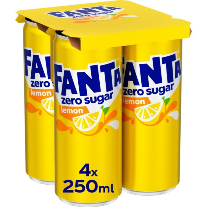 Fanta Lemon zero sugar 4-pack bevat 0.2g koolhydraten