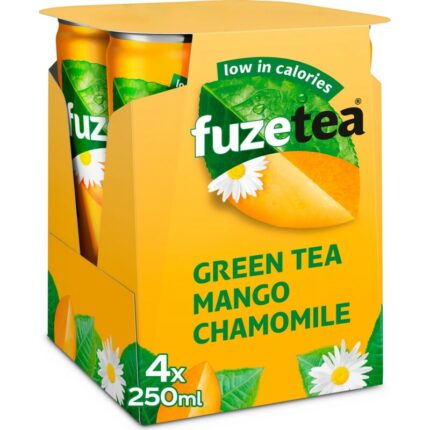 Fuze Tea Green ice tea mango chamomile 4-pack bevat 4.3g koolhydraten