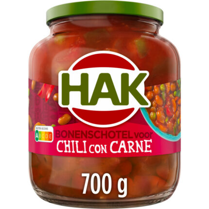 Hak Bonenschotel voor chili con carne bevat 9.8g koolhydraten