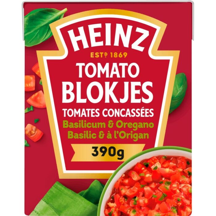 Heinz Tomaten blokjes basilicum & oregano bevat 4.3g koolhydraten