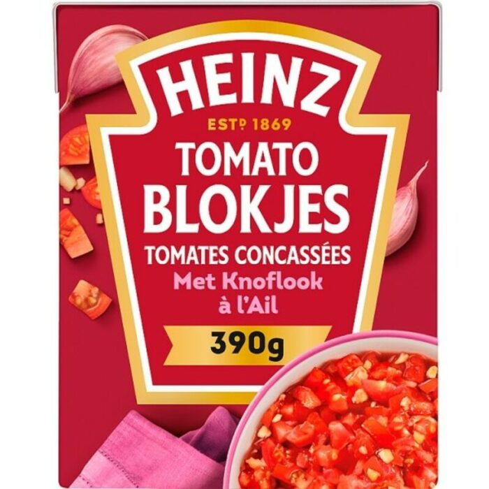 Heinz Tomaten blokjes met knoflook bevat 4.2g koolhydraten